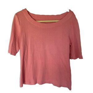 Chadwicks scallop neck Pink short sleeve top real comfort casual blouse Sz L